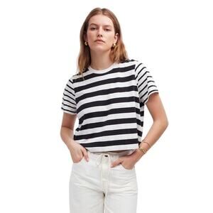 Madewell Softfade Boxy Crop Tee Striped Black White Cotton Top S